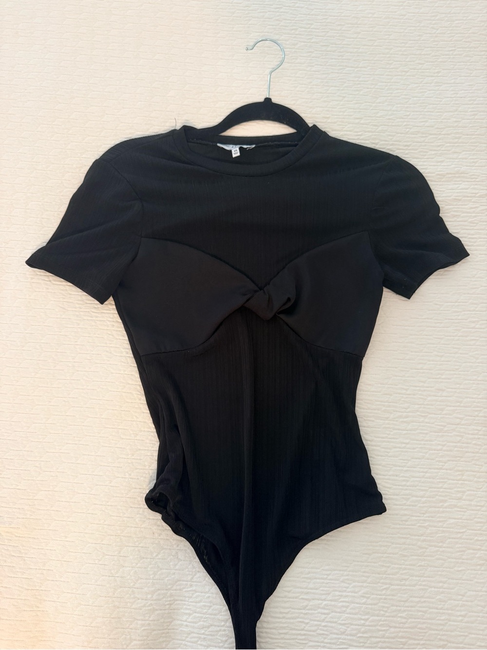 NSR Black Knot-Front Short Sleeve Ribbed Bodysuit